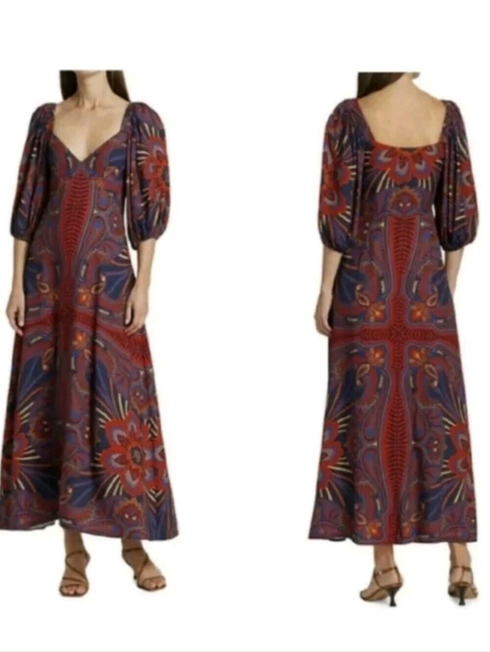 FARM RIO | $240 Macaw Arabesque Puff Sleeve Maxi Dress - Picture 5 of 6